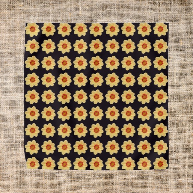 Yellow Dahlia Floral Pattern on Black Bandana (In Situ)