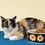 Yellow Dahlia Floral Pattern on Black Bowl<br><div class="desc">Ceramic pet food bowl for your cat or dog that features the photo image of a yellow Dahlia flower against a black background and printed in a repeating pattern. A lovely,  floral design! Select your pet bowl size.</div>