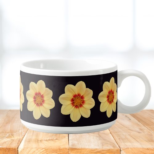 Yellow Dahlia Floral Pattern on Black Chili Bowl