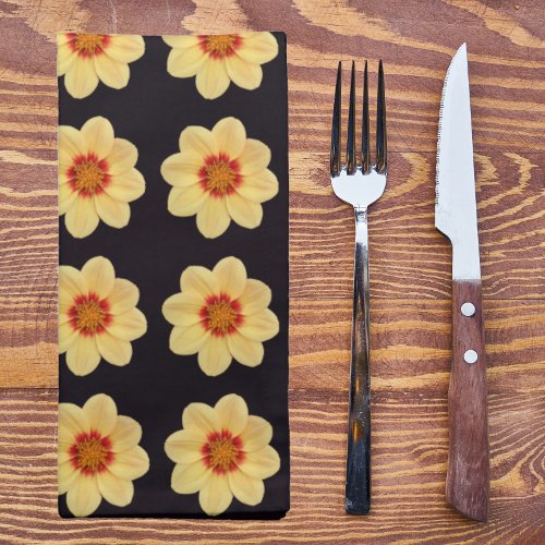 Yellow Dahlia Floral Pattern on Black Cloth Napkin