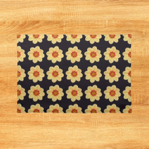 Yellow Dahlia Floral Pattern on Black Cloth Placemat
