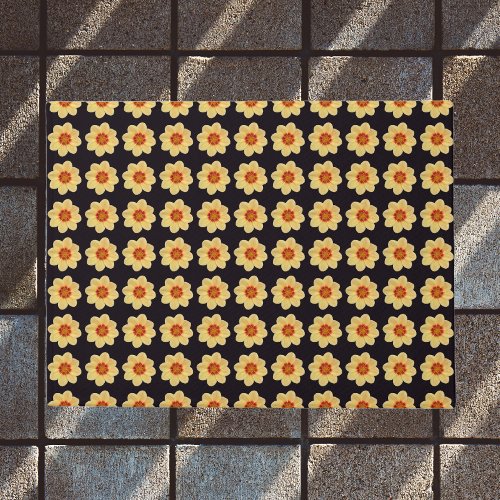 Yellow Dahlia Floral Pattern on Black Doormat