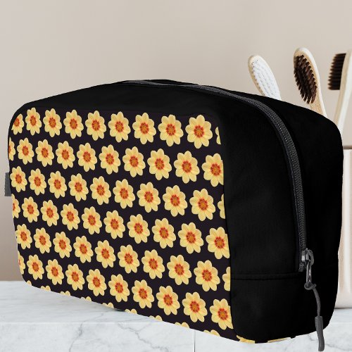 Yellow Dahlia Floral Pattern on Black Dopp Kit