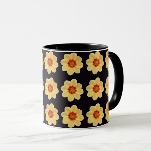 Yellow Dahlia Floral Pattern on Black Mug