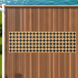 Yellow Dahlia Floral Pattern on Black Outdoor Rug