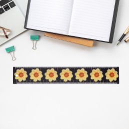 Yellow Dahlia Floral Pattern on Black Ruler