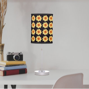 Yellow Dahlia Floral Pattern on Black Table Lamp