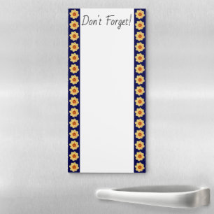 Yellow Dahlia Floral Pattern on Blue Border Magnetic Notepad
