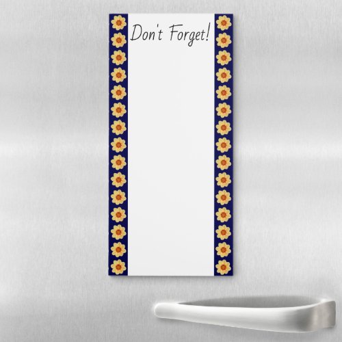 Yellow Dahlia Floral Pattern on Blue Border Magnetic Notepad