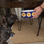 Yellow Dahlia Floral Pattern on Blue Bowl<br><div class="desc">Ceramic pet food bowl for your cat or dog that features the photo image of a yellow Dahlia flower against a navy blue background and printed in a repeating pattern. A lovely,  floral design! Select your pet bowl size.</div>