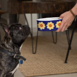 Yellow Dahlia Floral Pattern on Blue Bowl<br><div class="desc">Ceramic pet food bowl for your cat or dog that features the photo image of a yellow Dahlia flower against a navy blue background and printed in a repeating pattern. A lovely,  floral design! Select your pet bowl size.</div>