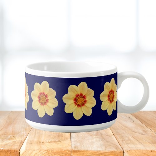 Yellow Dahlia Floral Pattern on Blue Chili Bowl