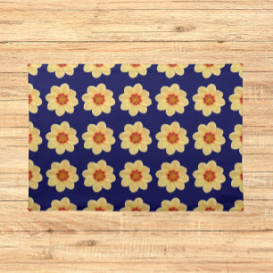 Yellow Dahlia Floral Pattern on Blue Cloth Placemat