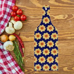 Yellow Dahlia Floral Pattern on Blue Cutting Board