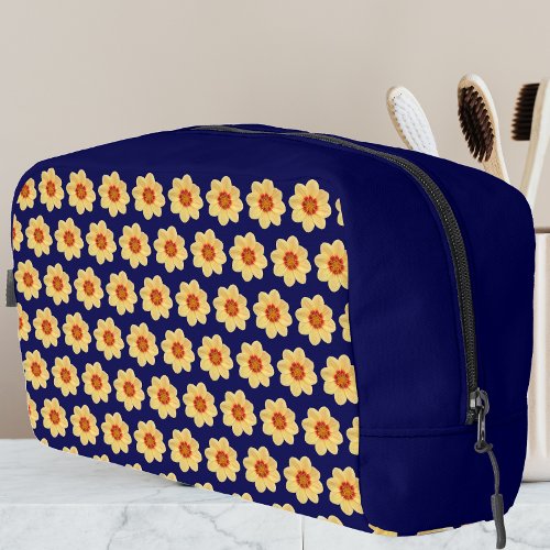 Yellow Dahlia Floral Pattern on Blue Dopp Kit