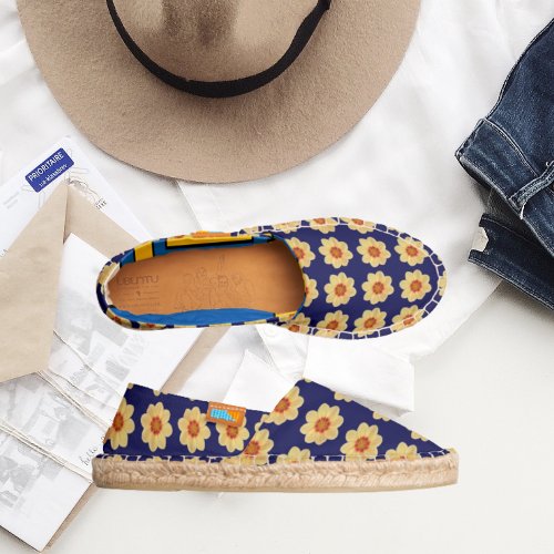 Yellow Dahlia Floral Pattern on Blue Espadrilles