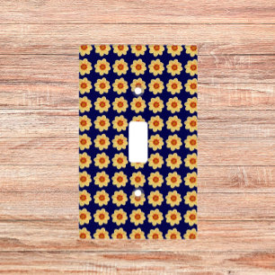 Yellow Dahlia Floral Pattern on Blue Light Switch Cover