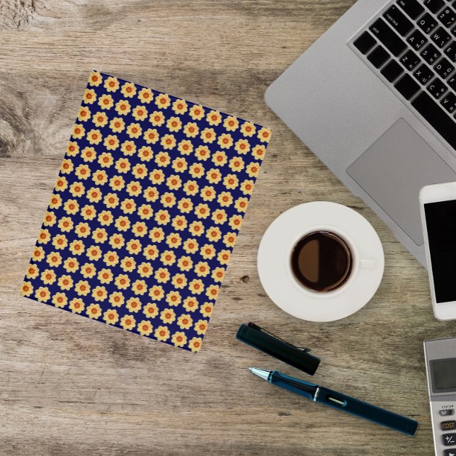 Yellow Dahlia Floral Pattern on Blue Mini Binder (In Situ)