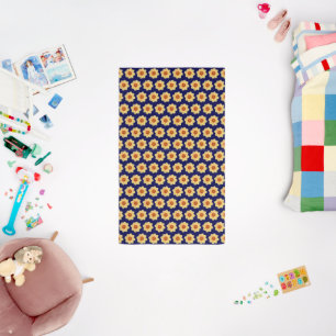 Yellow Dahlia Floral Pattern on Blue Outdoor Rug