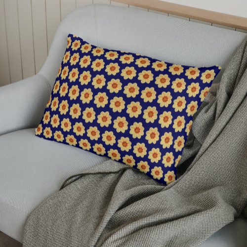 Yellow Dahlia Floral Pattern on Blue Pillow Case