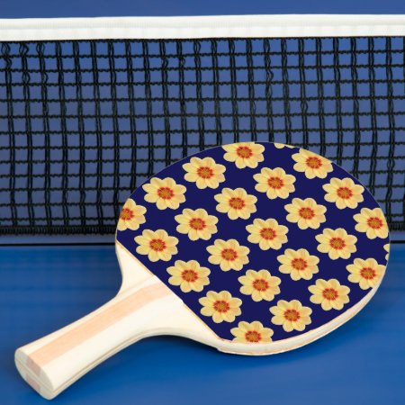 Yellow Dahlia Floral Pattern On Blue Ping Pong Paddle