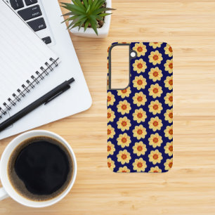 Yellow Dahlia Floral Pattern on Blue Samsung Galaxy S22 Case