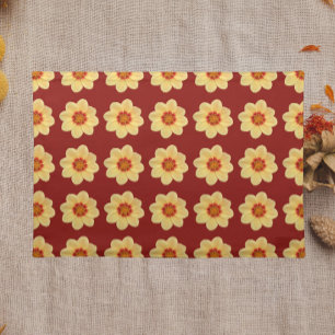 Yellow Dahlia Floral Pattern on Brick Red Cloth Placemat