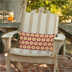 Yellow Dahlia Floral Pattern on Brick Red Lumbar Pillow