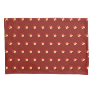 Yellow Dahlia Floral Pattern on Brick Red Pillow Case