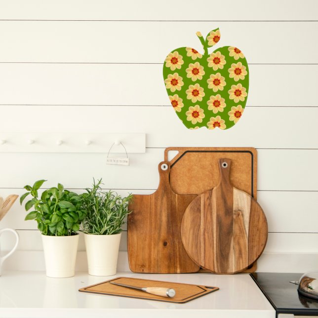 Yellow Dahlia Floral Pattern on Green Apple Wall Decal (In Situ Kitchen)