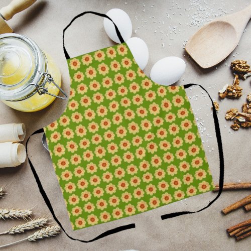 Yellow Dahlia Floral Pattern on Green Apron