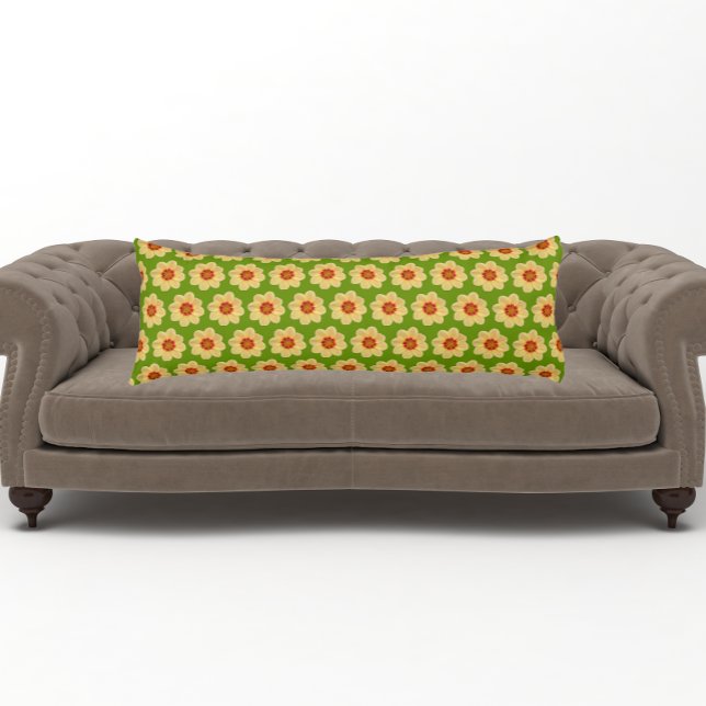 Yellow Dahlia Floral Pattern on Green Body Pillow (In Situ)