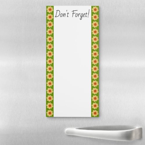 Yellow Dahlia Floral Pattern on Green Border Magnetic Notepad