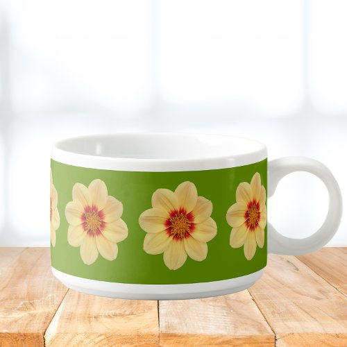 Yellow Dahlia Floral Pattern on Green Chili Bowl