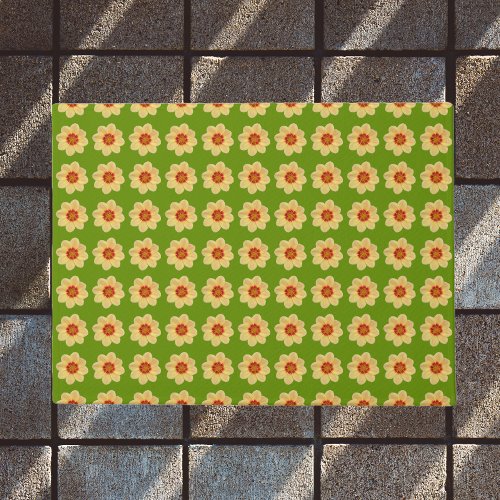 Yellow Dahlia Floral Pattern on Green Doormat