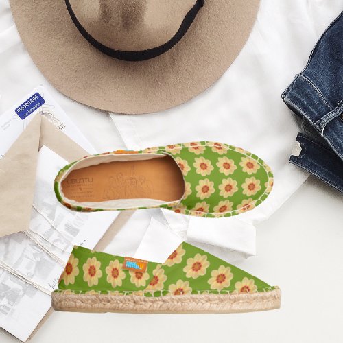 Yellow Dahlia Floral Pattern on Green Espadrilles