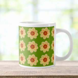 Yellow Dahlia Floral Pattern on Green Giant Coffee Mug