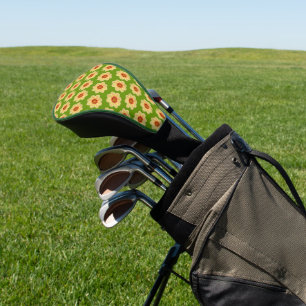 Yellow Dahlia Floral Pattern on Green Golf Head Cover