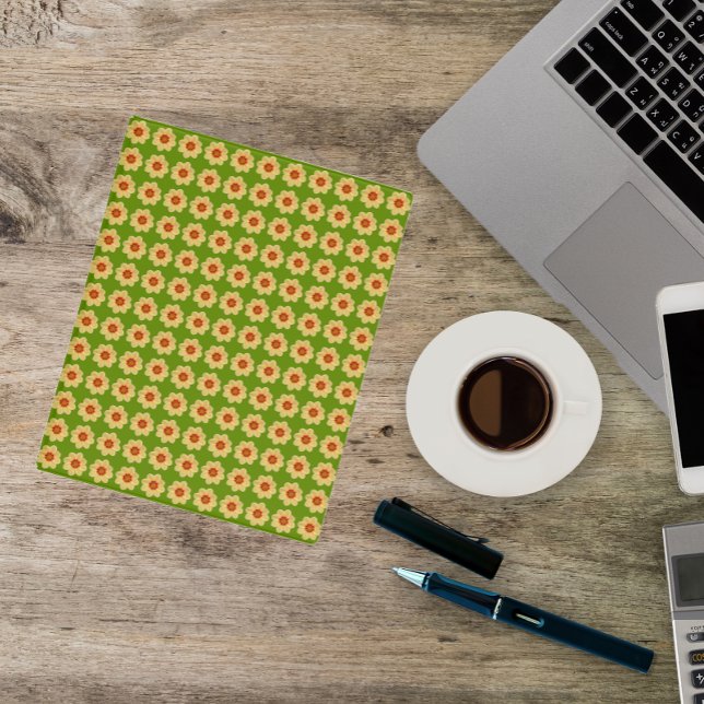 Yellow Dahlia Floral Pattern on Green Mini Binder (In Situ)