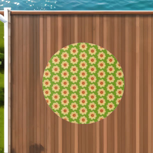 Yellow Dahlia Floral Pattern on Green Outdoor Rug