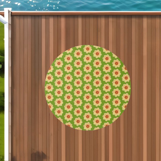 Yellow Dahlia Floral Pattern on Green Outdoor Rug (Insitu (Outdoor 1))