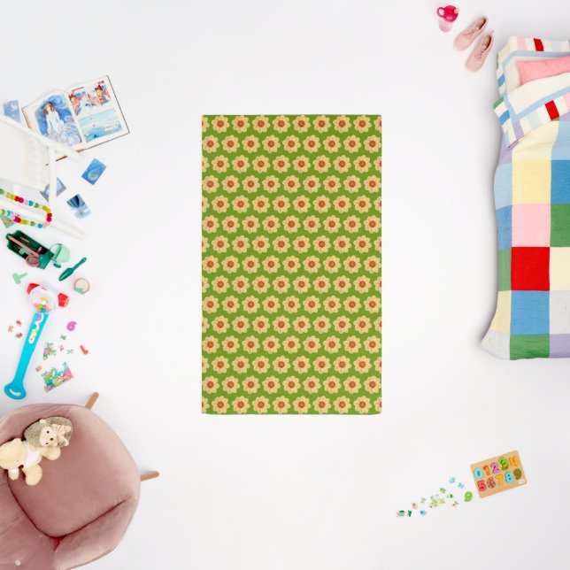 Yellow Dahlia Floral Pattern on Green Outdoor Rug (Insitu (Babyroom))