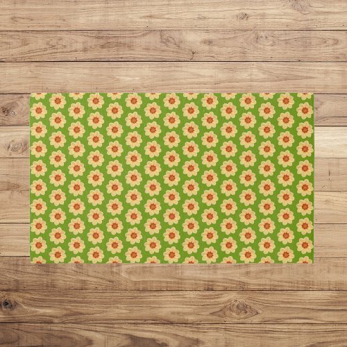 Yellow Dahlia Floral Pattern on Green Outdoor Rug
