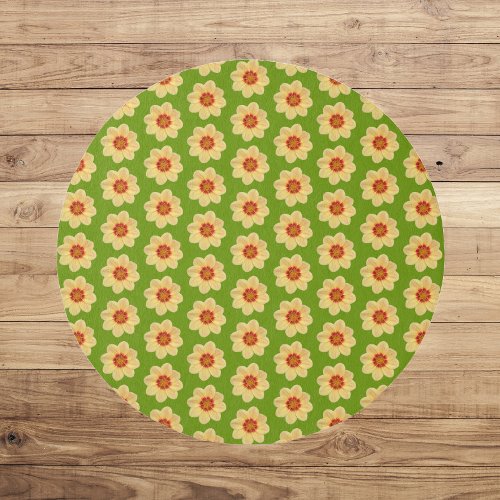 Yellow Dahlia Floral Pattern on Green Outdoor Rug