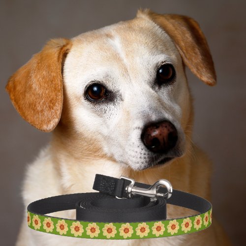 Yellow Dahlia Floral Pattern on Green Pet Leash