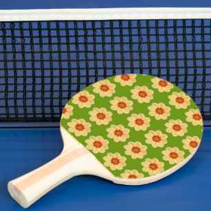 Yellow Dahlia Floral Pattern on Green Ping Pong Paddle