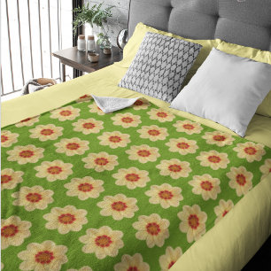 Yellow Dahlia Floral Pattern on Green Sherpa Blanket