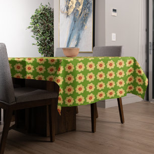 Yellow Dahlia Floral Pattern on Green Tablecloth