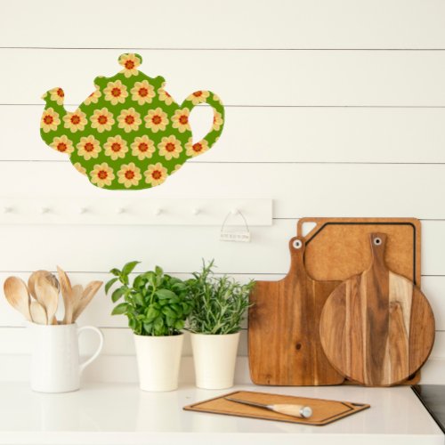 Yellow Dahlia Floral Pattern on Green Tea Pot Wall Decal
