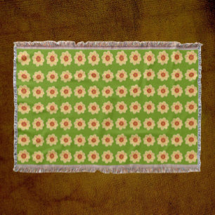 Yellow Dahlia Floral Pattern on Green Throw Blanket